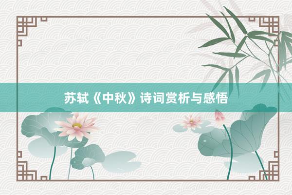 苏轼《中秋》诗词赏析与感悟